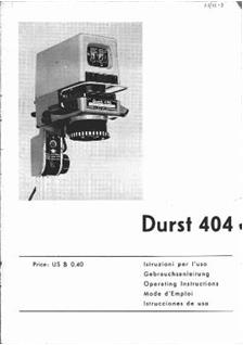 Durst 404 manual. Camera Instructions.
